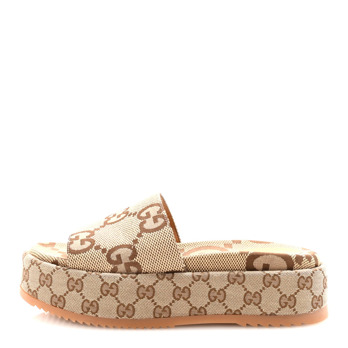 Monogram Maxi GG Angelina Platform 55mm Slide Sandals 39 Camel Ebony