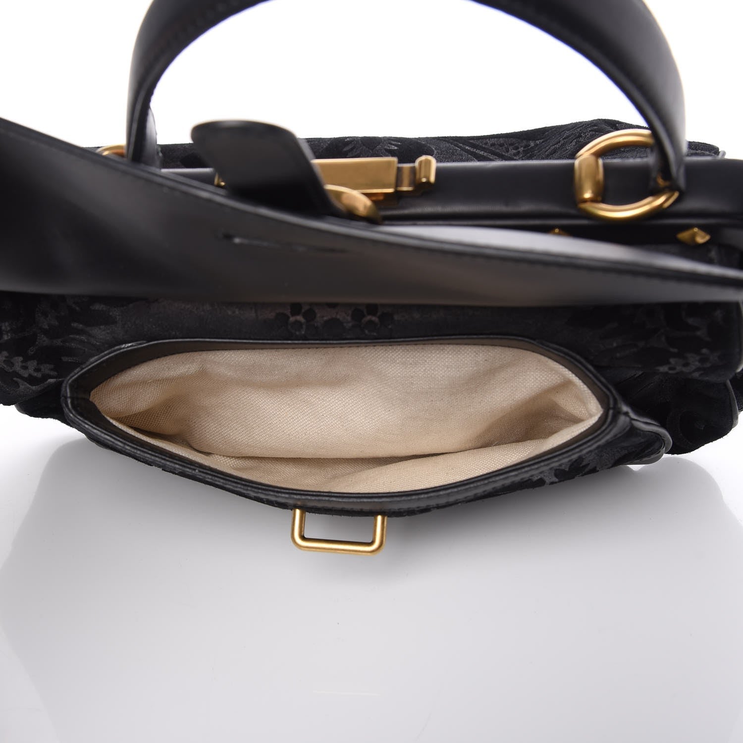 Gucci Nubuck Brocade Medium Lady Stirrup Top Handle Black 5 of 11