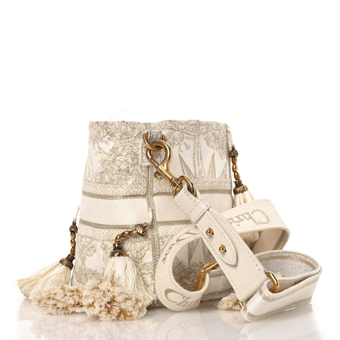 Canvas Embroidered Reve d'Infini Small D-Bubble Bucket Bag Gold