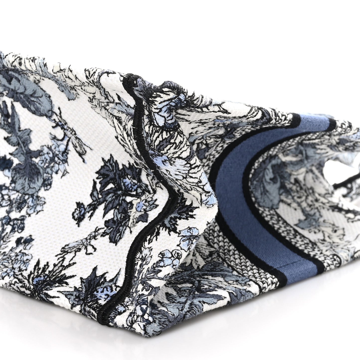 Canvas Embroidered Chardons Toile De Jouy Small Book Tote White Blue