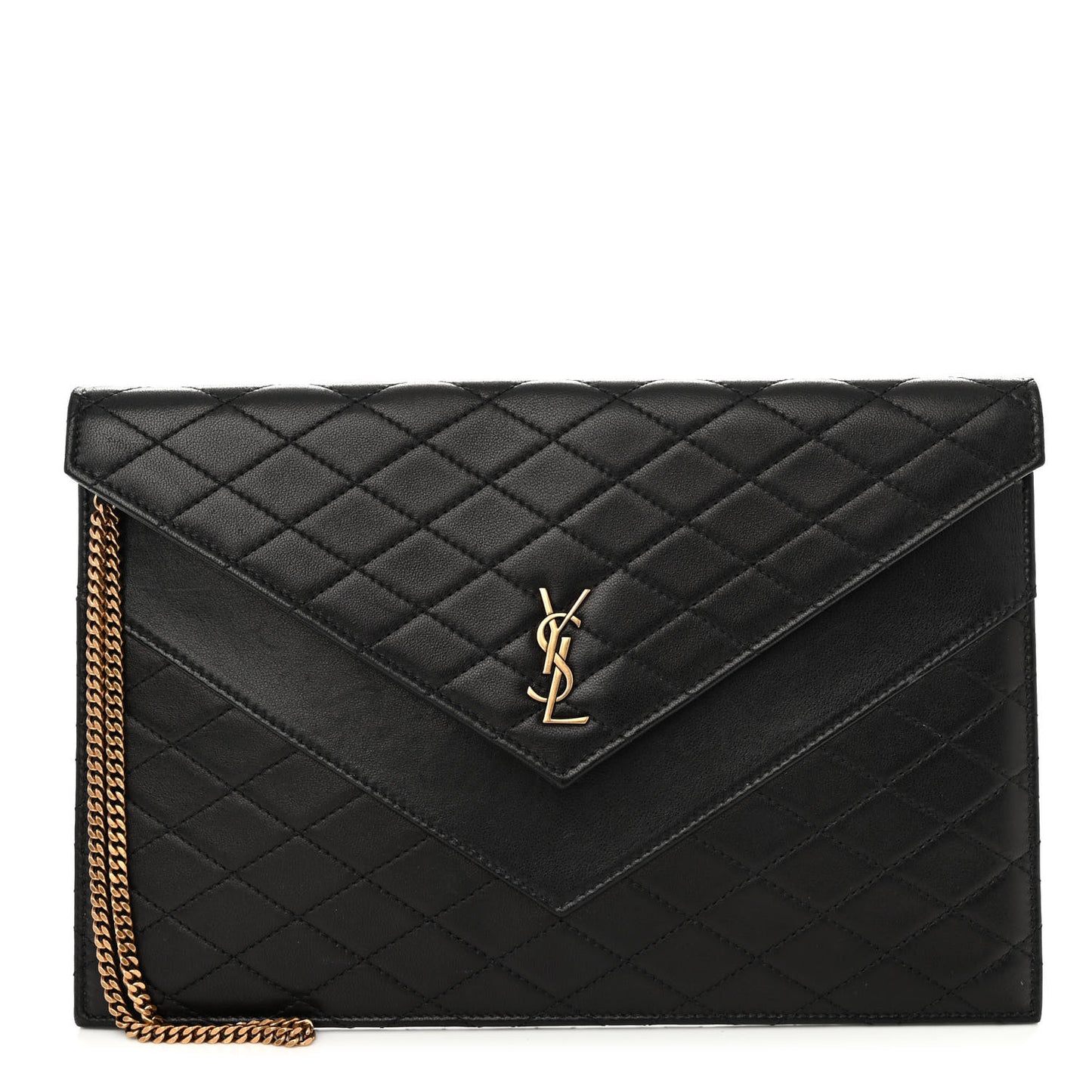 Lambskin Quilted Double Flap Chain Pouch Black