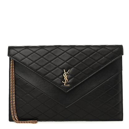 Saint Laurent Lambskin Quilted Double Flap Chain Pouch Black 1 of 9