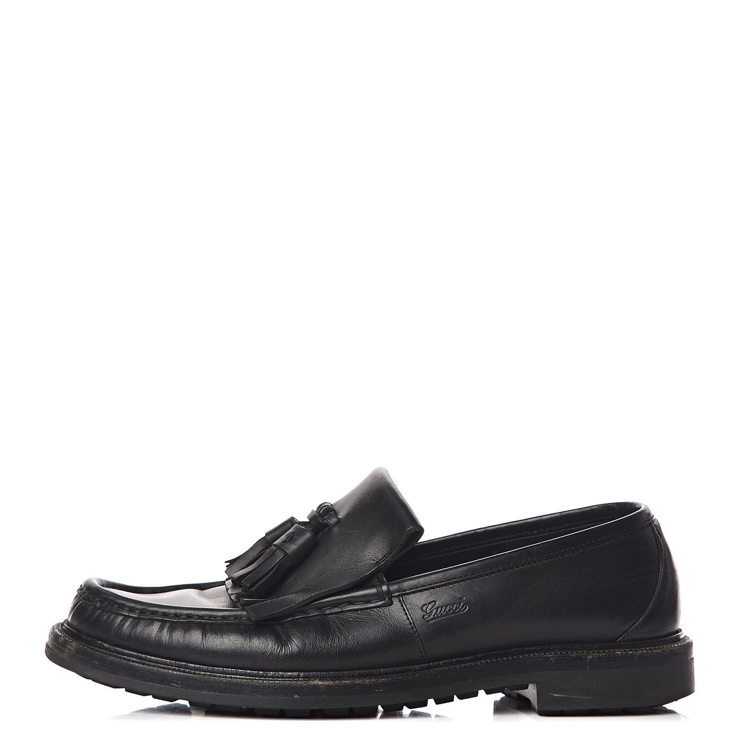 Calfskin Mens Tassel Fringe Loafers 7.5 Black
