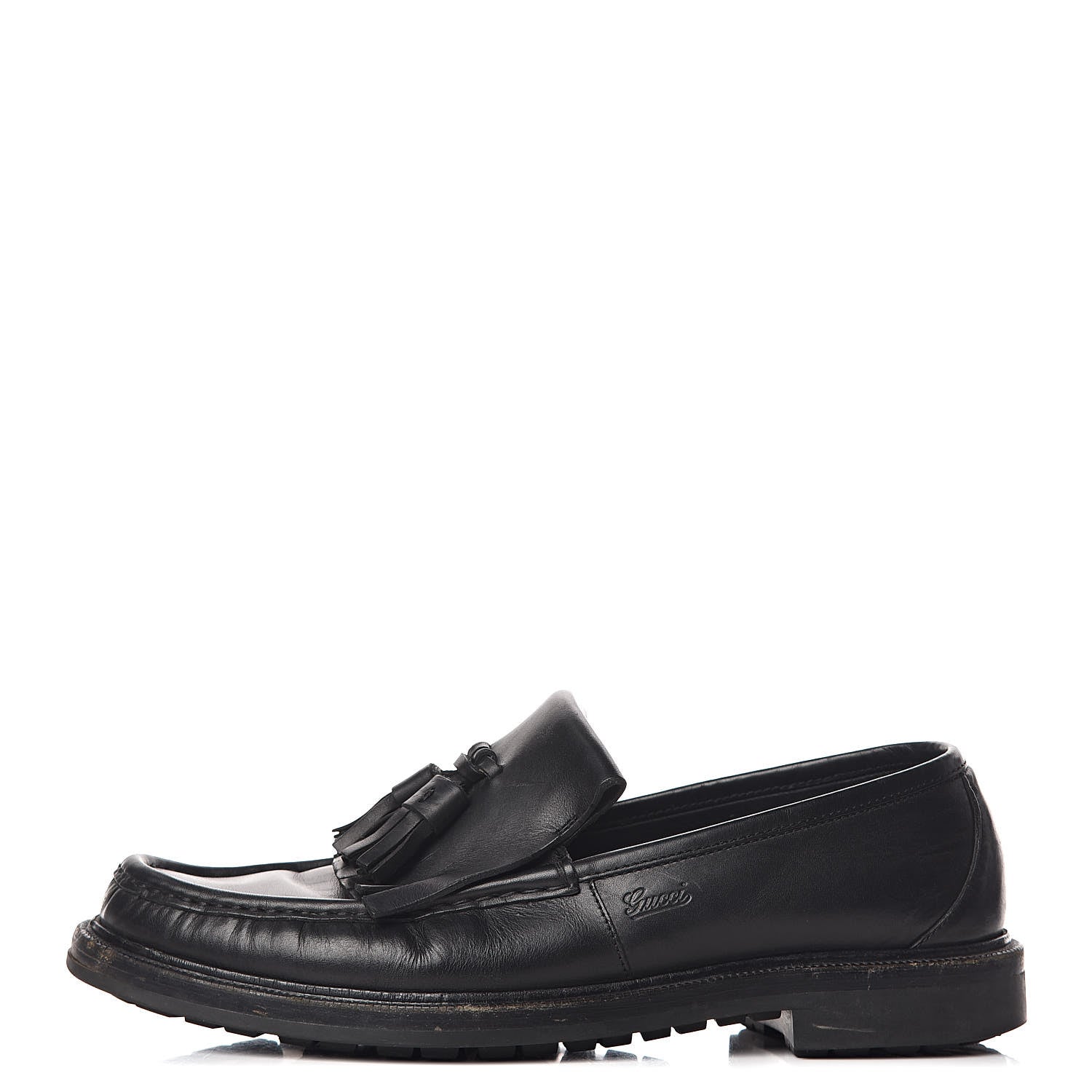 Gucci Calfskin Mens Tassel Fringe Loafers 7.5 Black 1 of 21