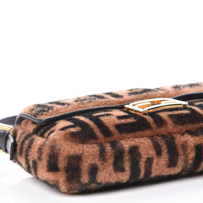 Fendi Shearling Vitello Dolce Macro FF 1974 Baguette Tobacco Black 6 of 10