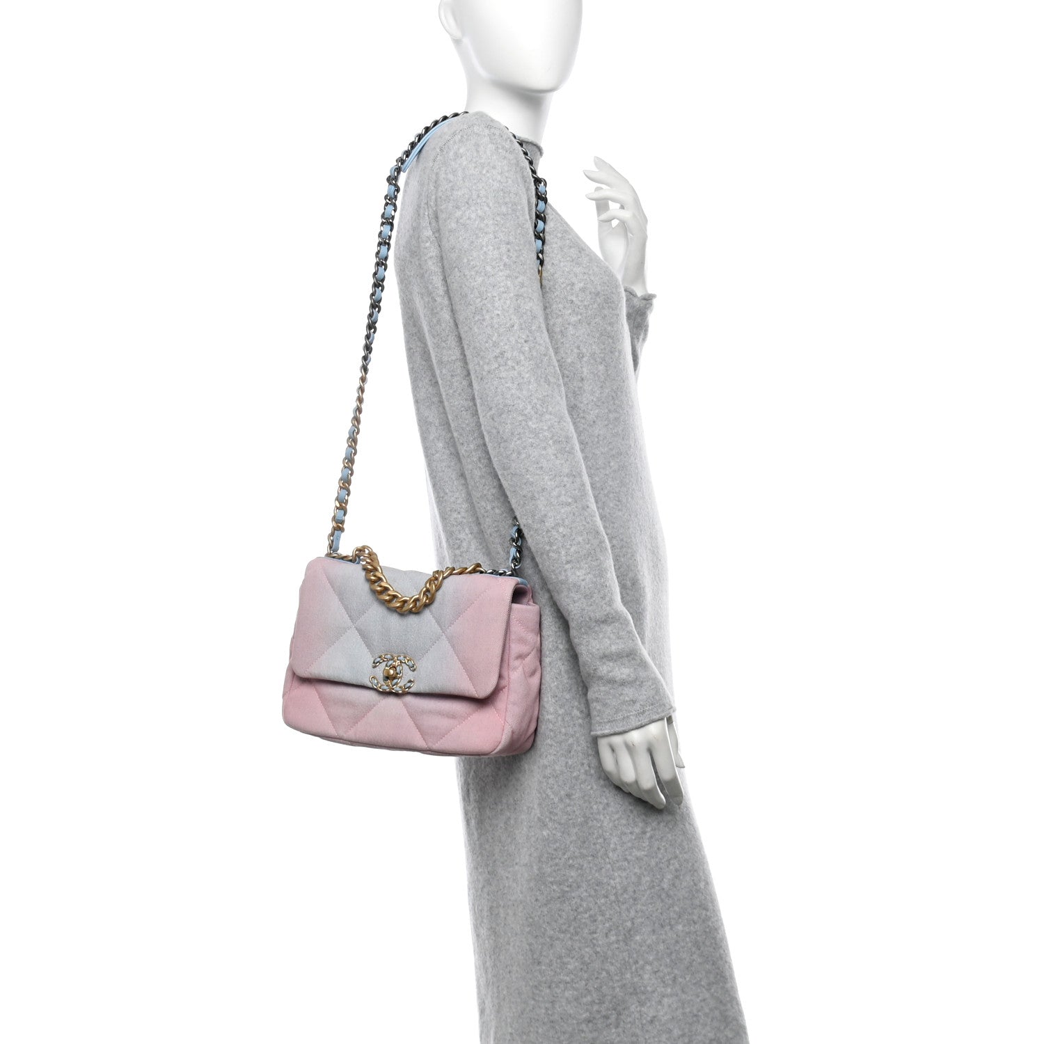 Chanel Denim Quilted Medium Chanel 19 Flap Blue Pink 2 of 10