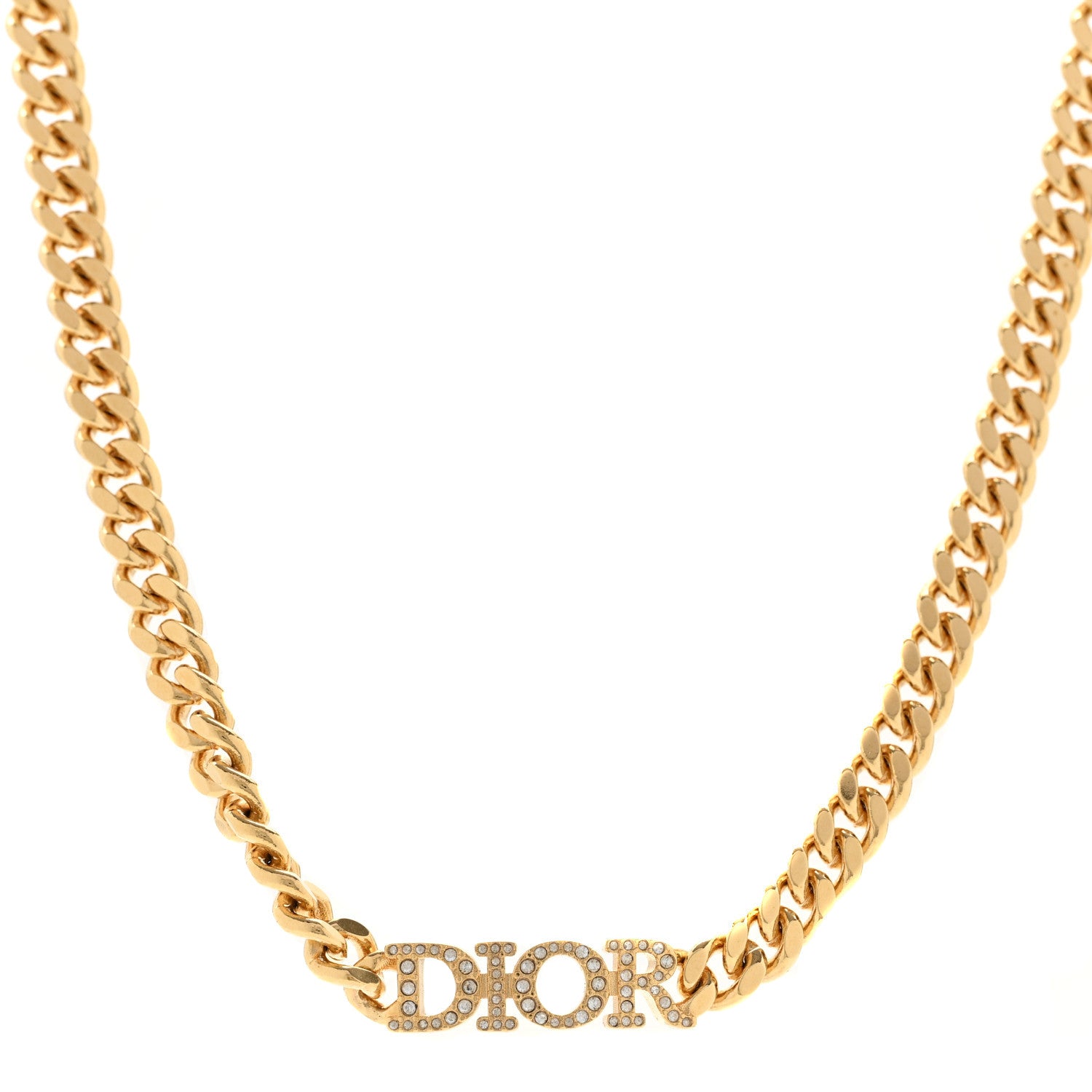 Christian Dior Metal Crystal Chain Choker Necklace Gold 1 of 5