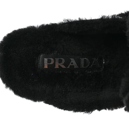 Prada Natural Calfskin Shearling Metal Triangle Logo 45mm Clogs 38 Black 7 of 7