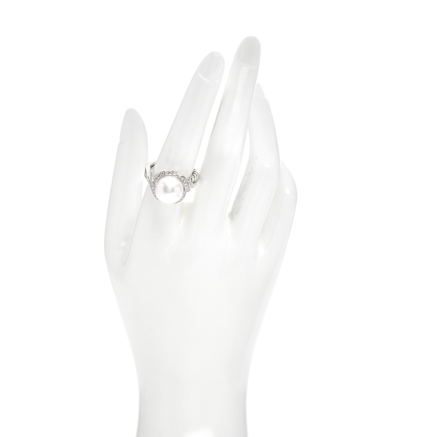 David Yurman Sterling Silver Diamond Pearl 11.5mm Ring 57 8 2 of 5
