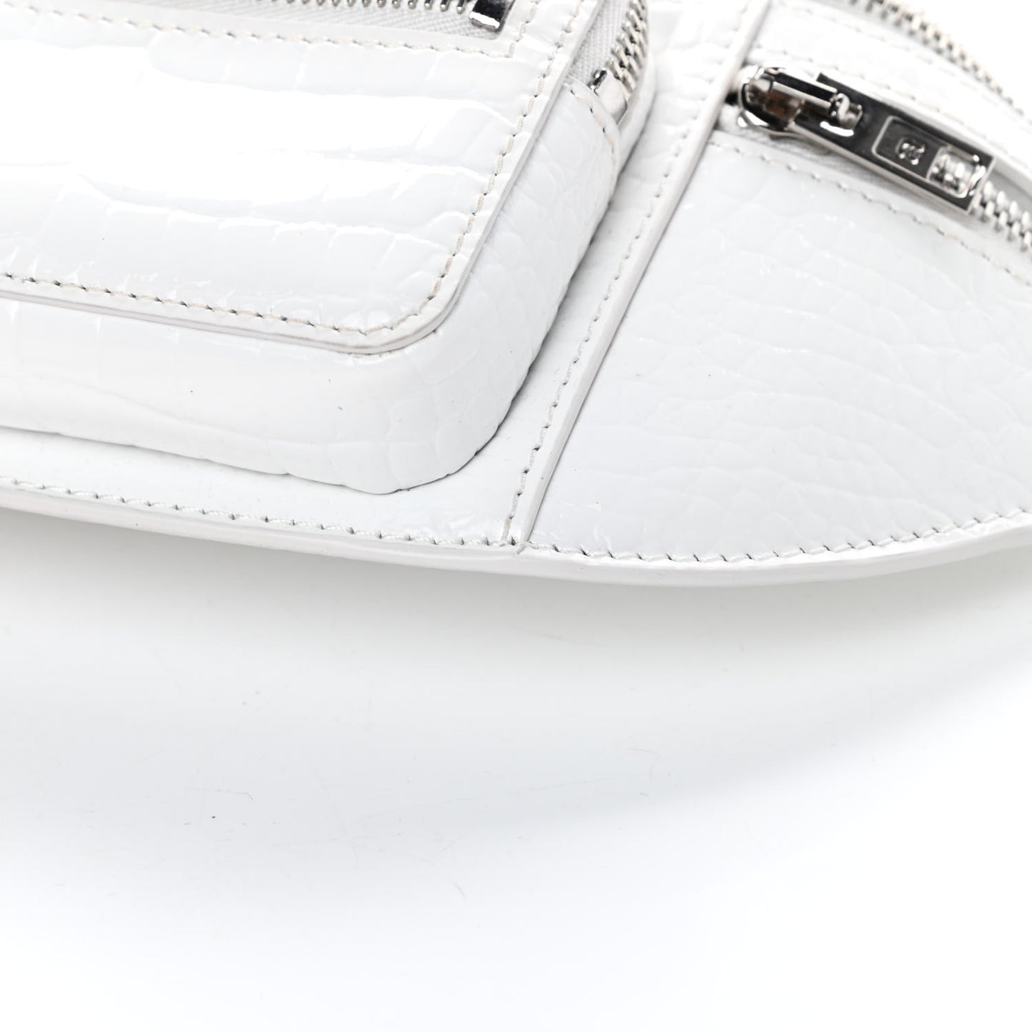 Crocodile Embossed Patent Mini Top Handle Attica Belt Bag White