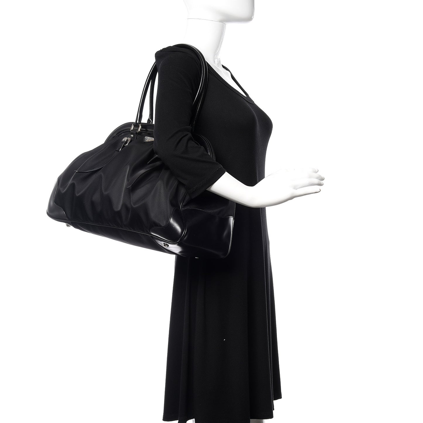 Tessuto Nylon Calfskin Frame Satchel Black