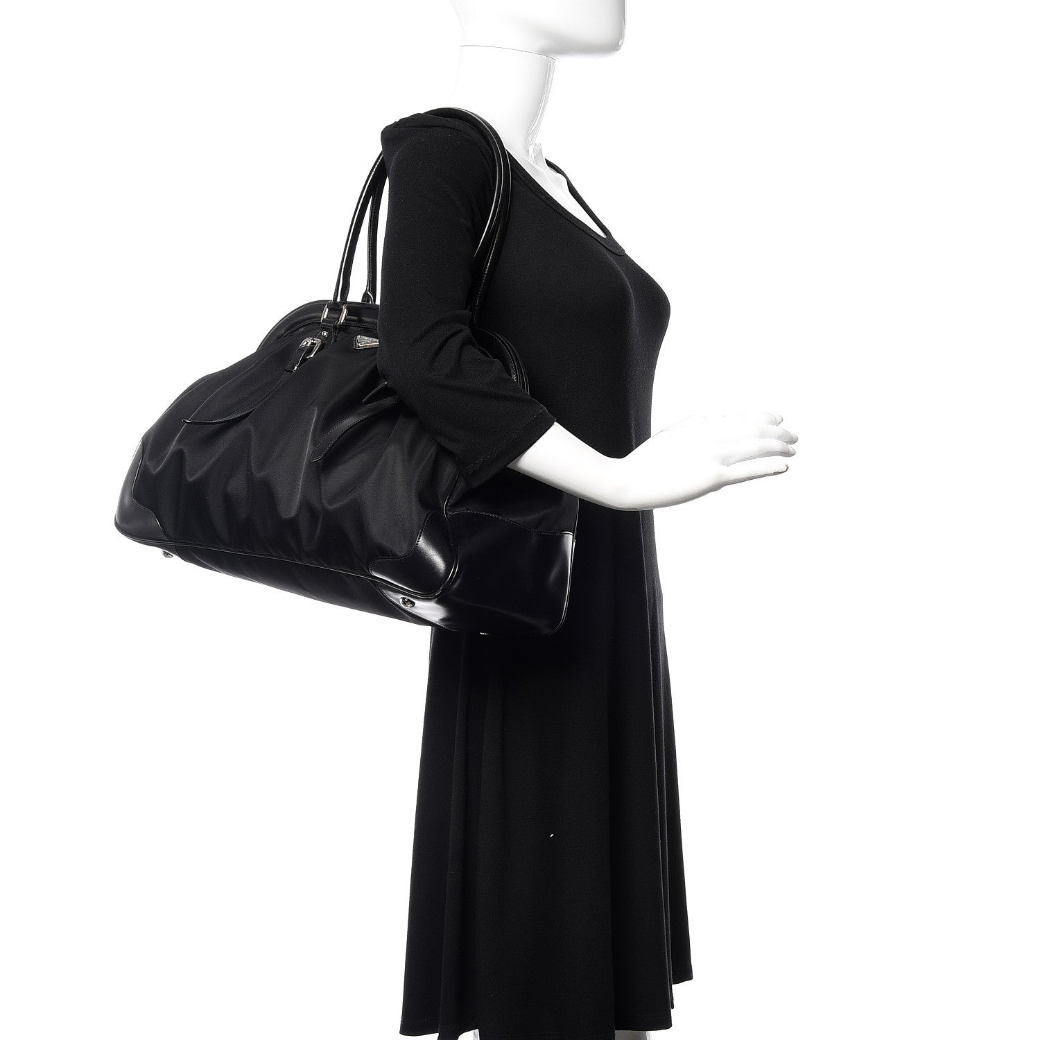Prada Tessuto Nylon Calfskin Frame Satchel Black 2 of 9