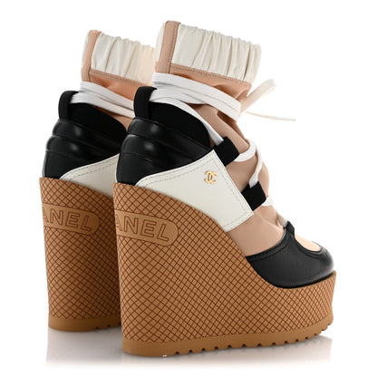 Chanel Fabric Lambskin Calfskin Runway Wedge Short Platform Boots 35.5 Black White Beige 5 of 10
