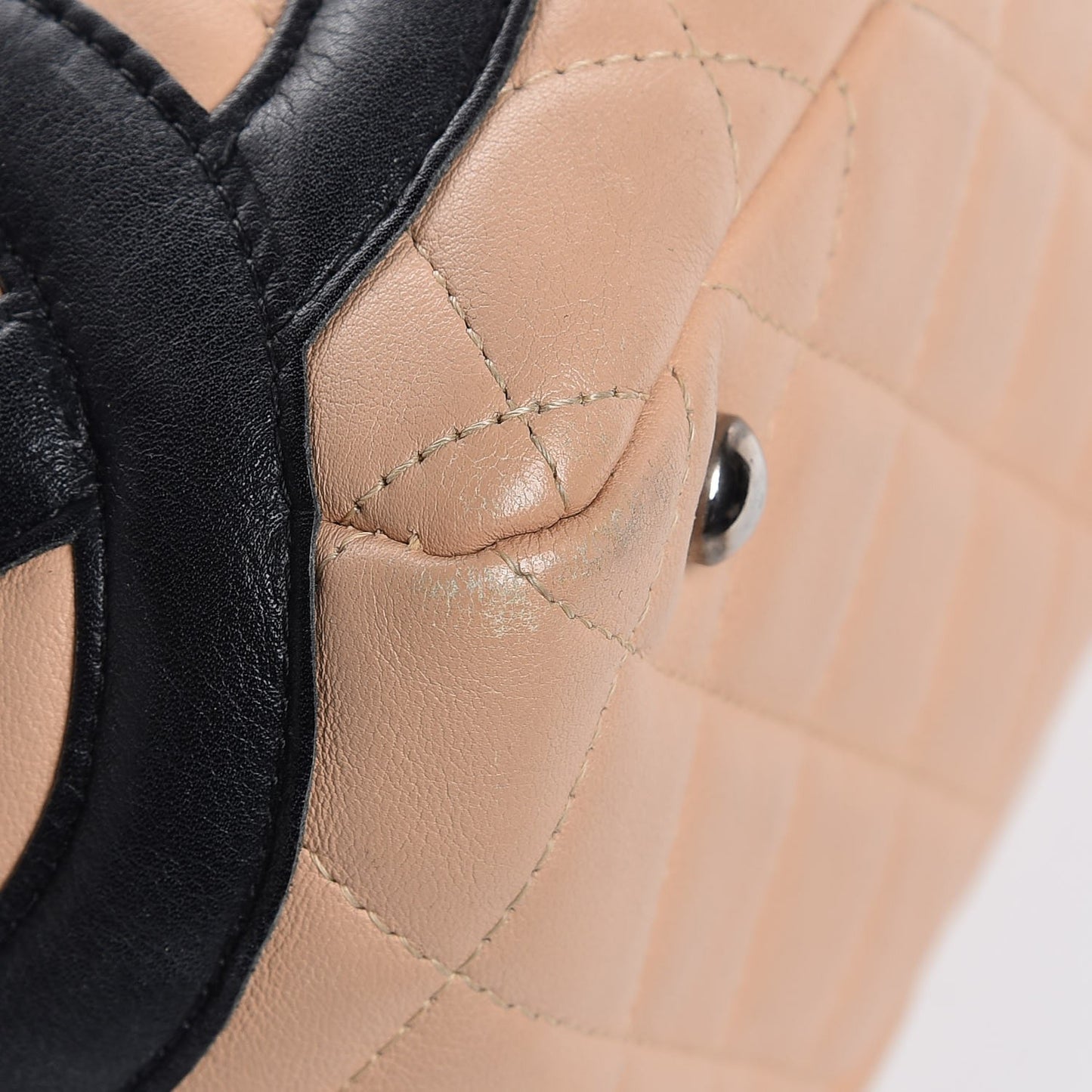 Calfskin Quilted Large Cambon Bowler Beige Black
