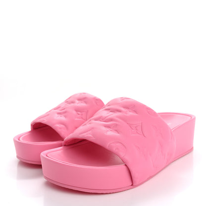 Louis Vuitton Lambskin Embossed Monogram Jumbo Flatform Mule Sandals 38 Rose Pop 4 of 10