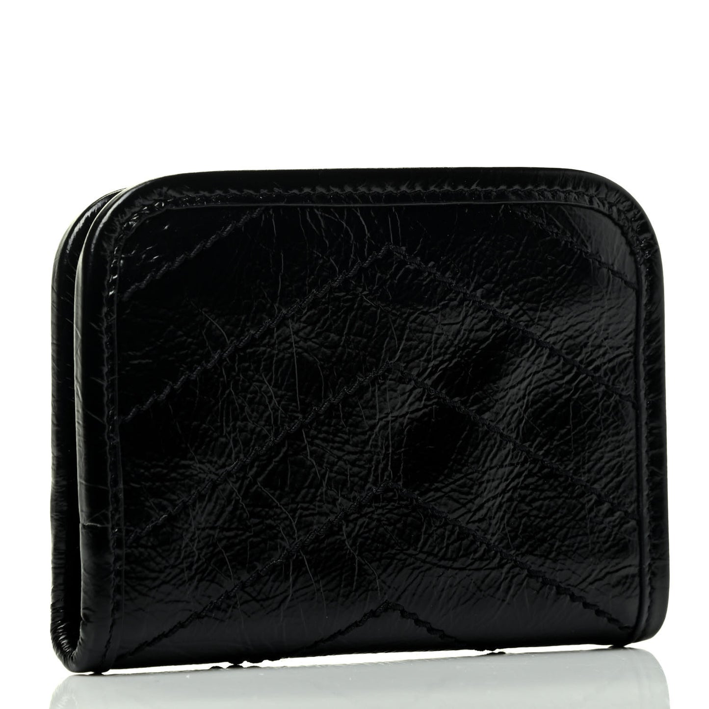 Crinkled Calfskin Matelasse Monogram Niki Card Holder Black