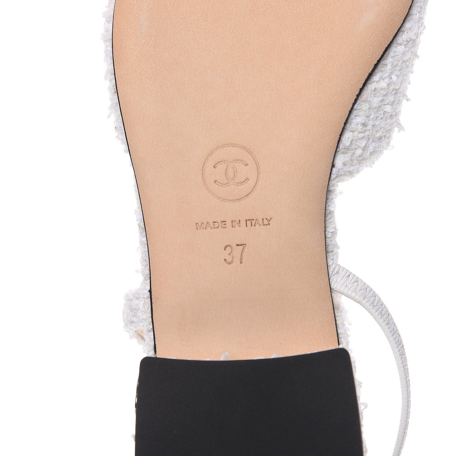 Chanel Tweed Cap Toe CC Slingback Flat 37 White Black 5 of 9