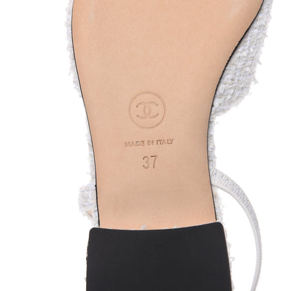 Chanel Tweed Cap Toe CC Slingback Flat 37 White Black 5 of 9
