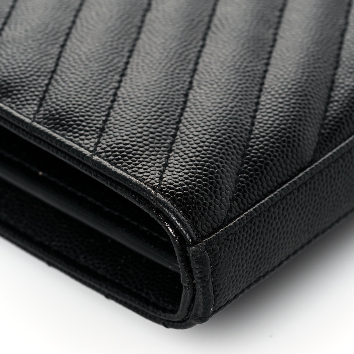 Saint Laurent Grain De Poudre Matelasse Chevron Monogram Chain Wallet Black 10 of 12