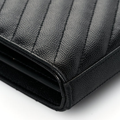 Saint Laurent Grain De Poudre Matelasse Chevron Monogram Chain Wallet Black 10 of 12