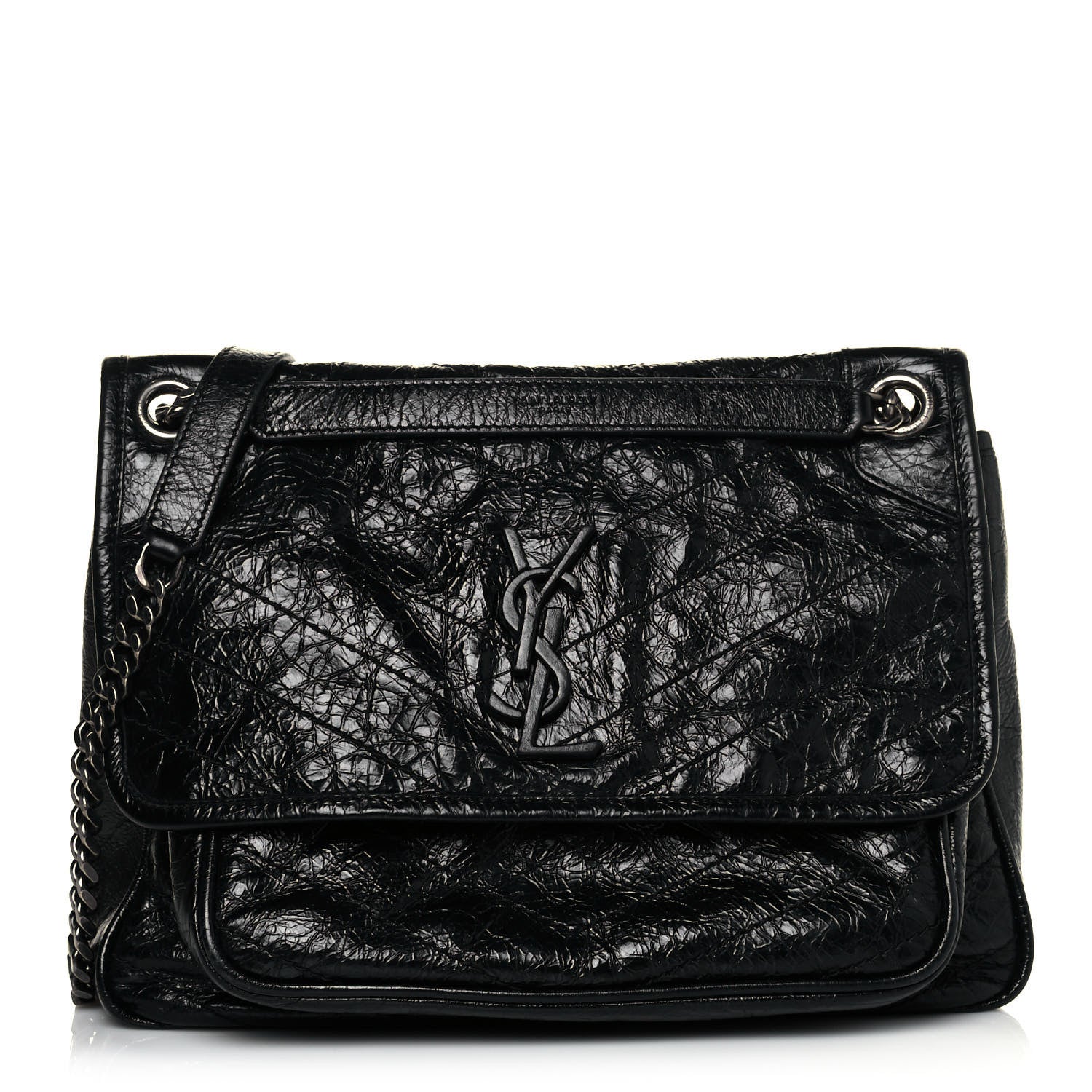 Saint Laurent Crinkled Calfskin Matelasse Monogram Medium Niki Chain Satchel Black 1 of 12