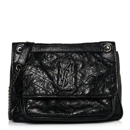 Saint Laurent Crinkled Calfskin Matelasse Monogram Medium Niki Chain Satchel Black 1 of 12