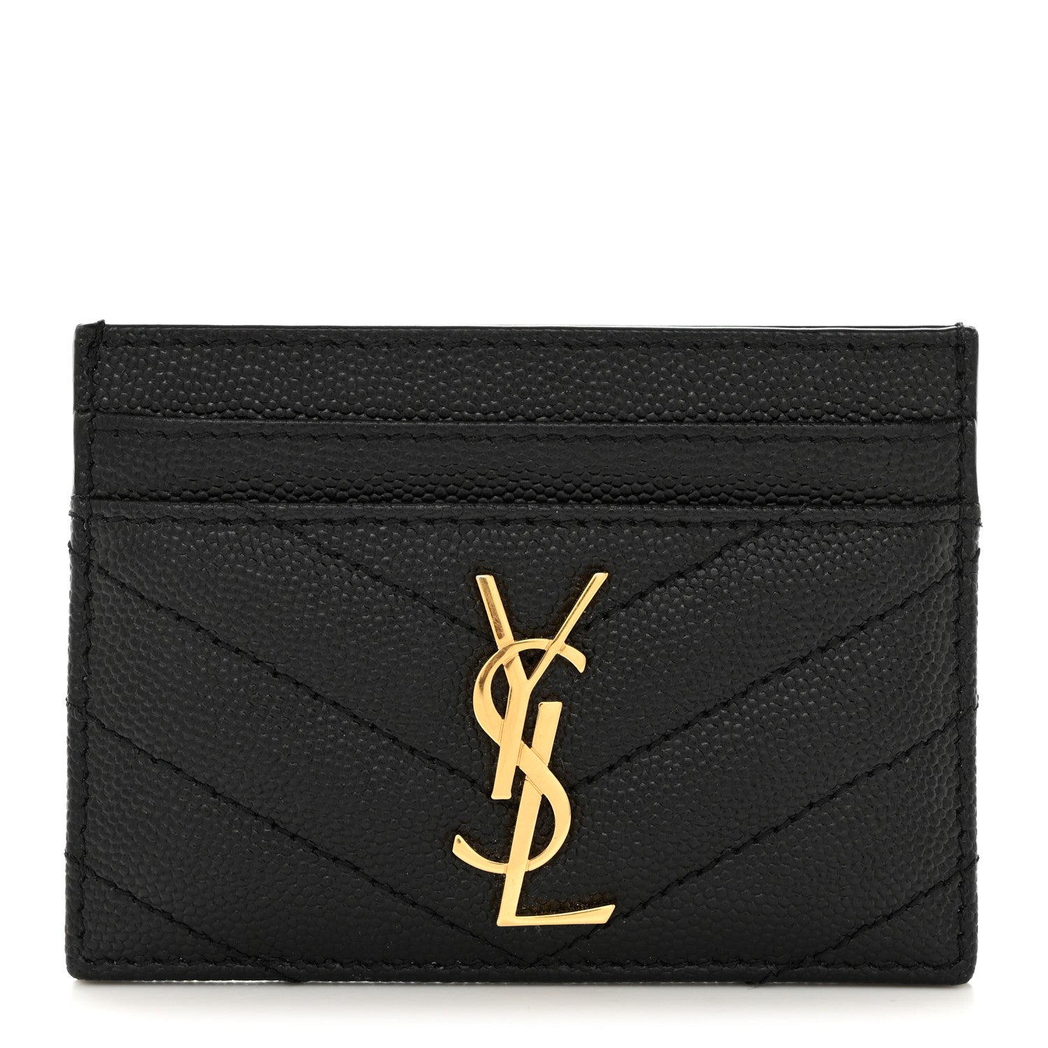 Saint Laurent Grain De Poudre Matelasse Chevron Monogram Credit Card Case Black 1 of 7