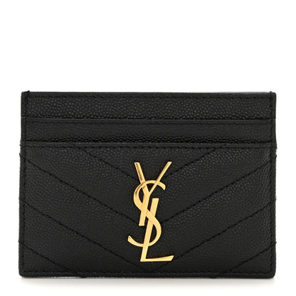 Saint Laurent Grain De Poudre Matelasse Chevron Monogram Credit Card Case Black 1 of 7