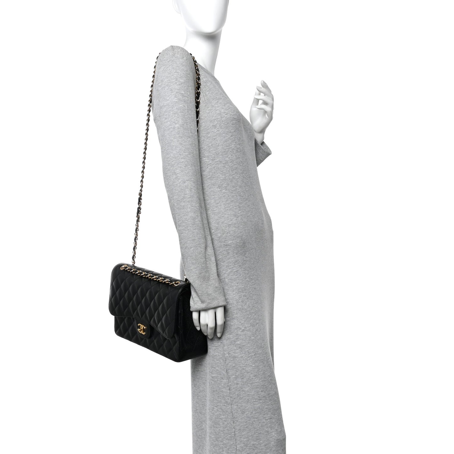 Caviar Quilted Jumbo Double Flap Black
