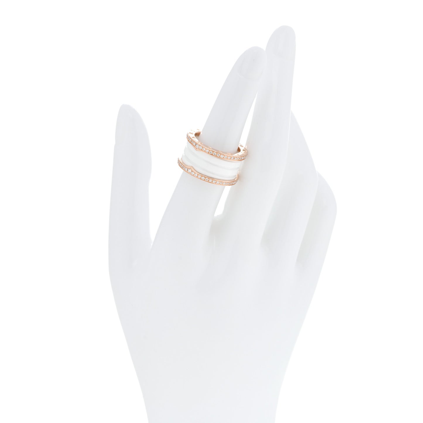 18K Rose Gold White Ceramic Diamond B.Zero1 Four-Band Ring 54 6.75