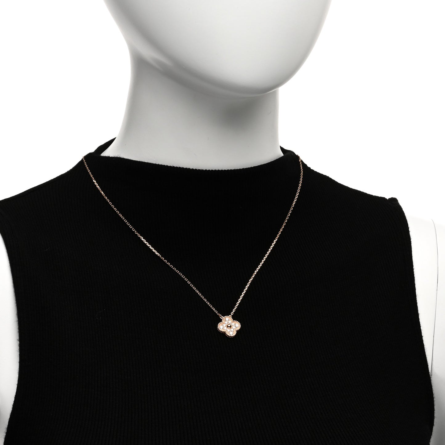 18K Rose Gold Diamond Vintage Alhambra Pendant Necklace