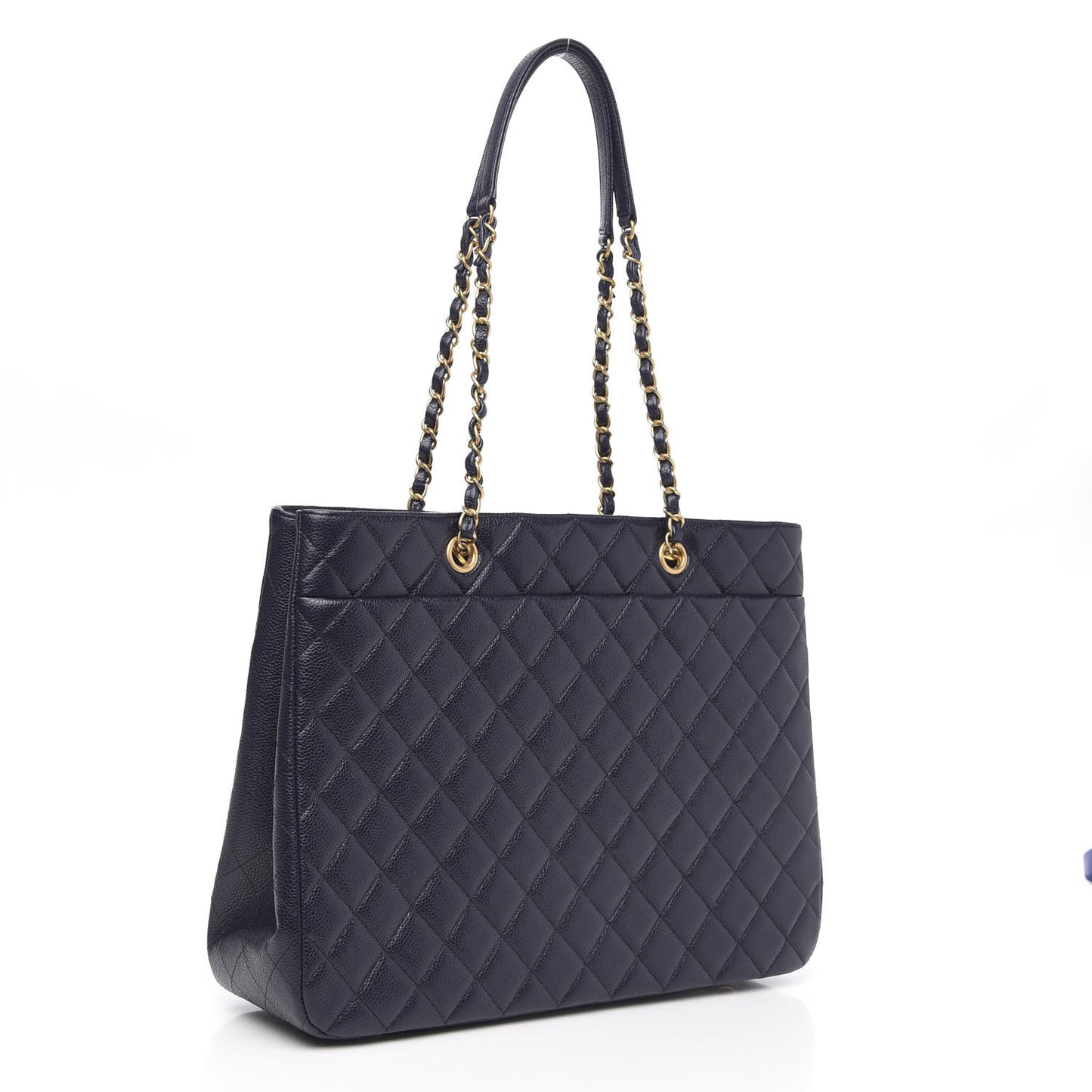 Caviar Quilted Large CC Shopping Tote Navy