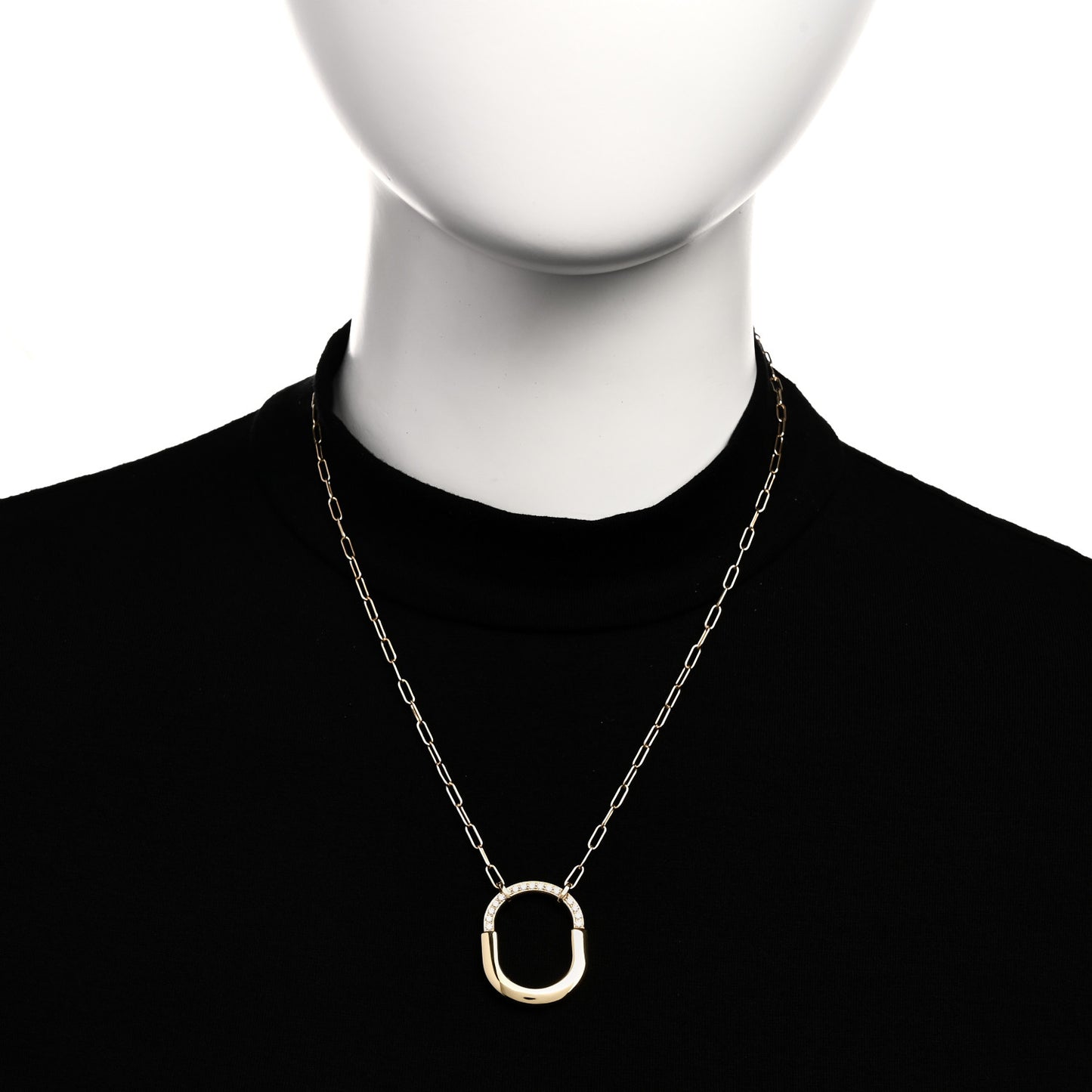 18K Yellow Gold Diamond Medium Lock Pendant Necklace