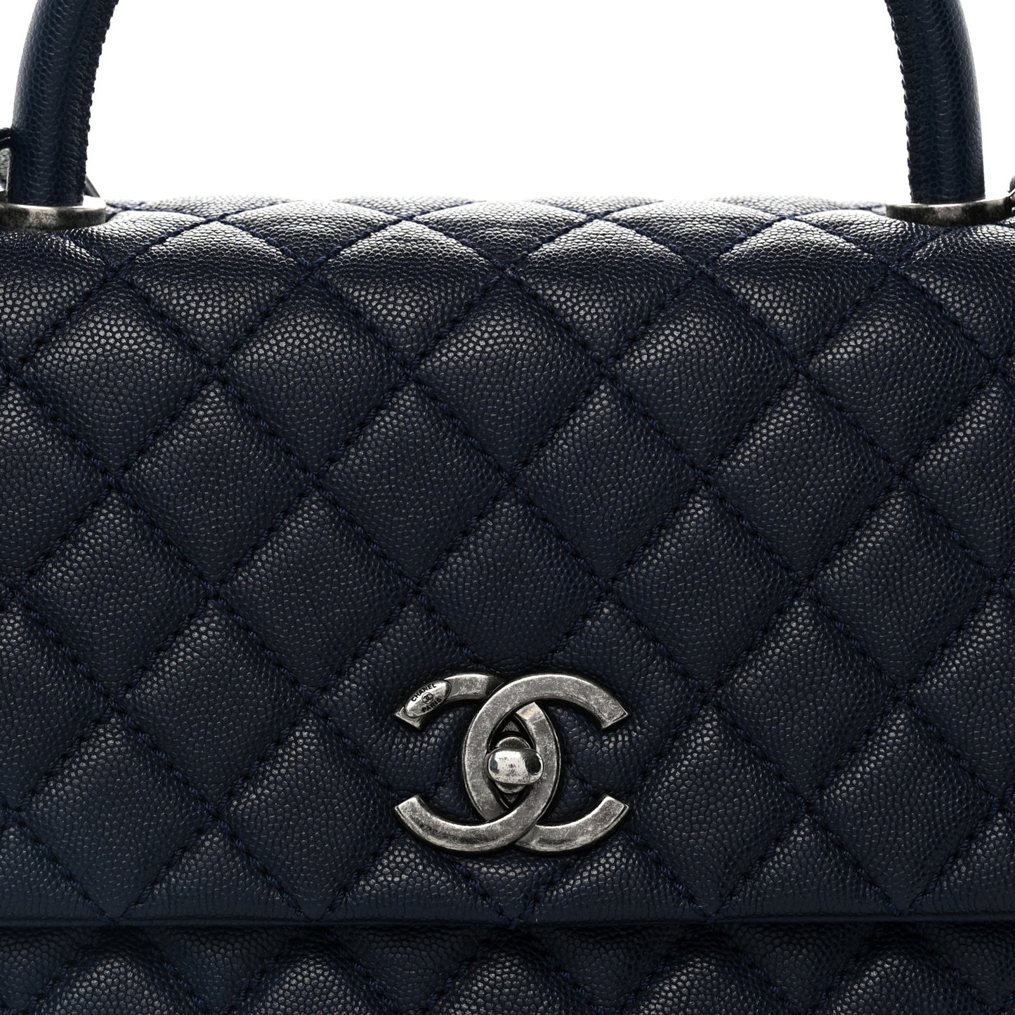 Caviar Quilted Medium Coco Handle Flap Navy Blue