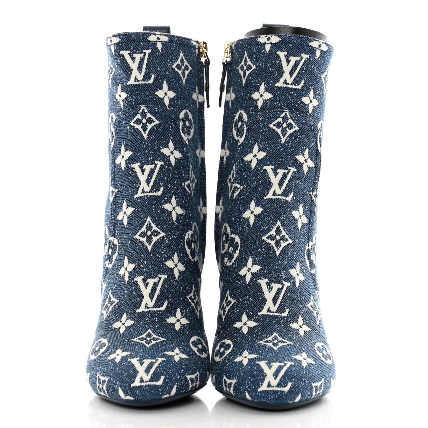 Denim Monogram Silhouette Ankle Boots 39 Navy Blue