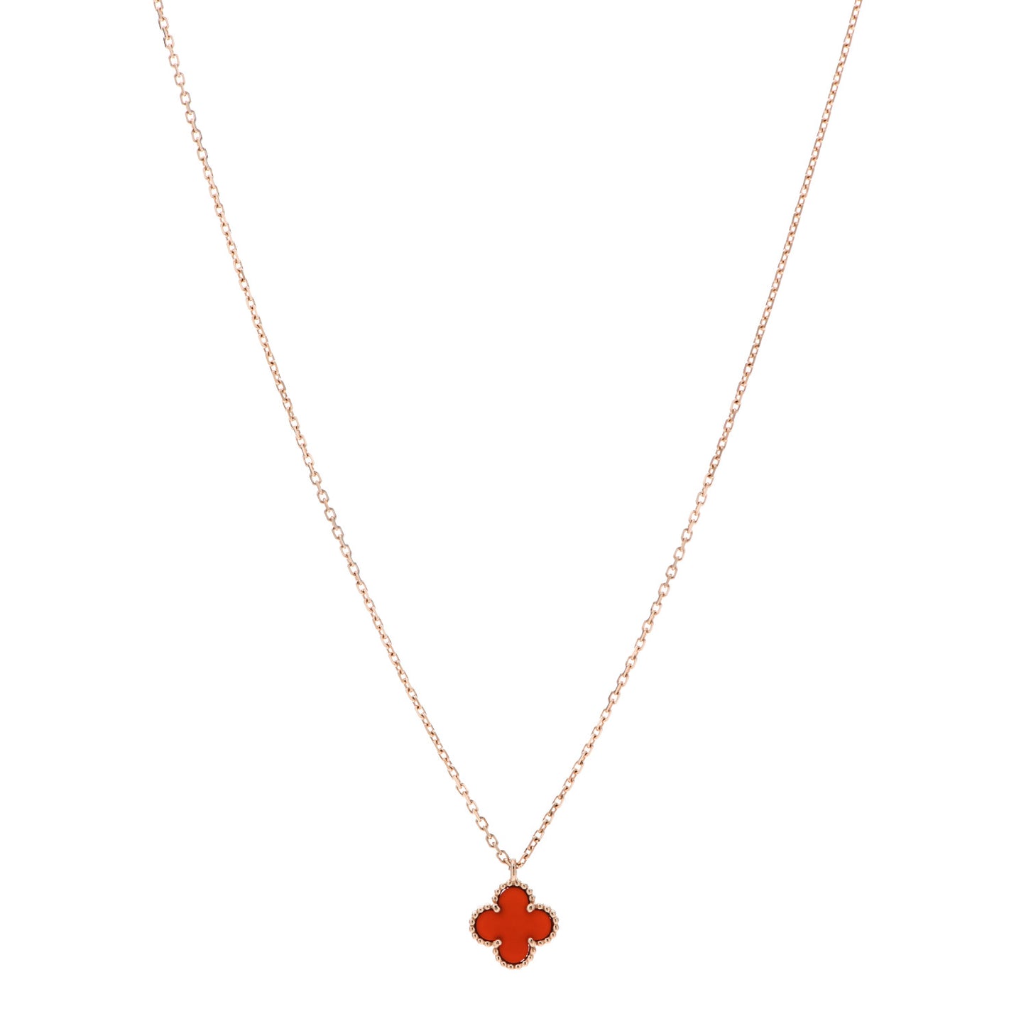 18K Rose Gold Carnelian Sweet Alhambra Pendant Necklace