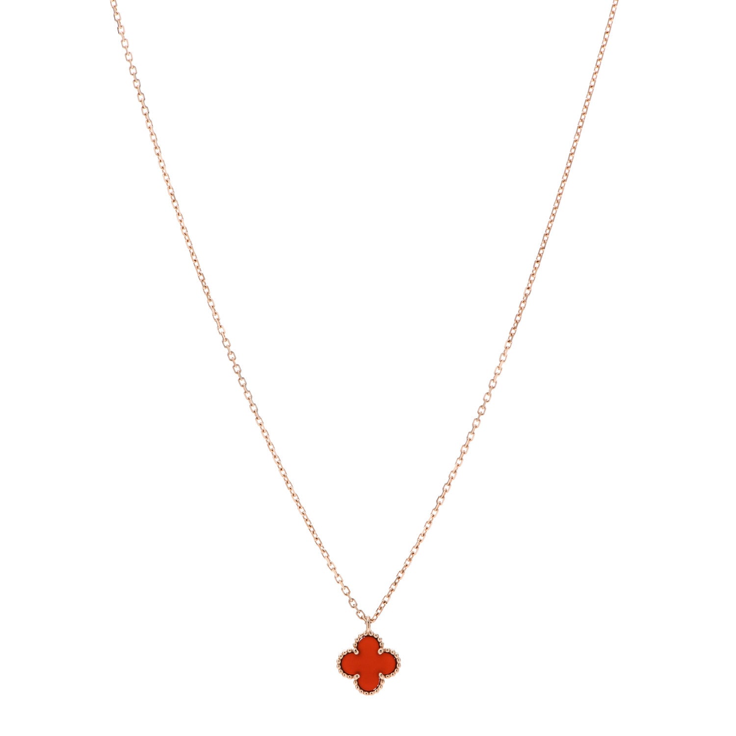 Van Cleef & Arpels 18K Rose Gold Carnelian Sweet Alhambra Pendant Necklace 1 of 5