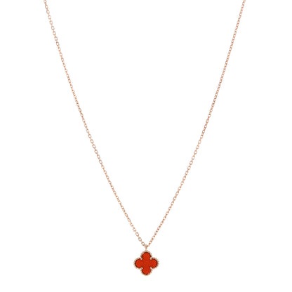 Van Cleef & Arpels 18K Rose Gold Carnelian Sweet Alhambra Pendant Necklace 1 of 5