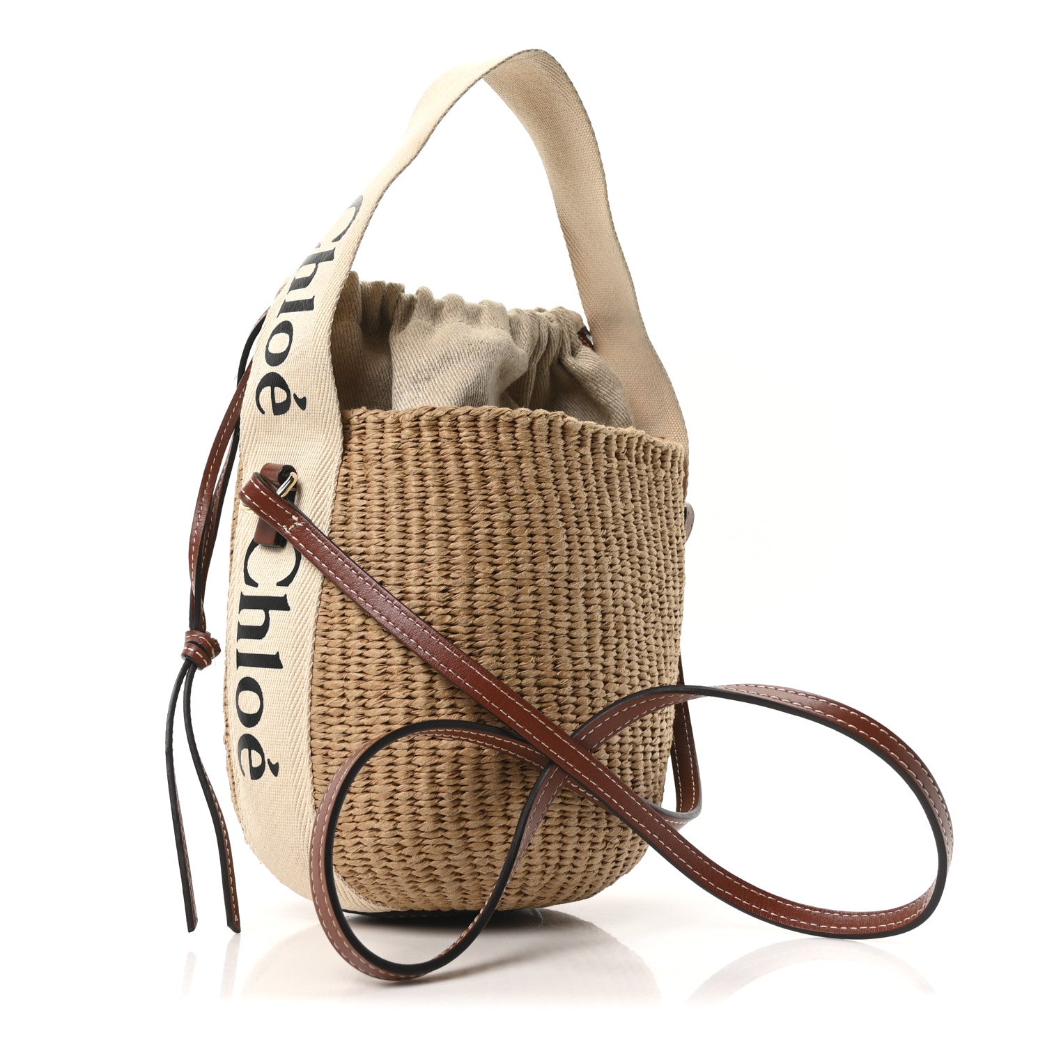 Chloe Raffia Calfskin Small Woody Basket Bag Brown 3 of 10