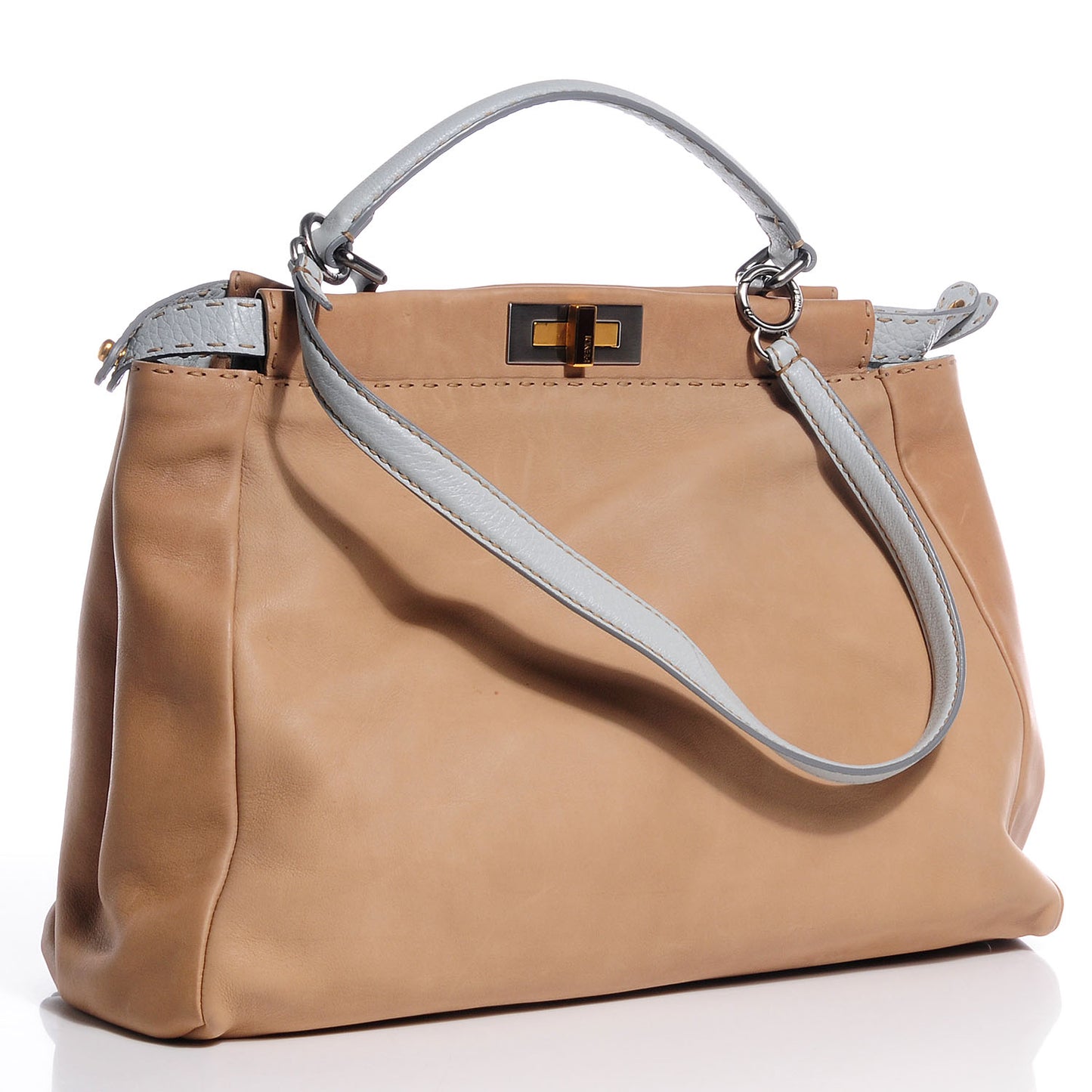 Vitello Saddle Cuoio Romano Selleria Large Peekaboo Iconic Satchel Fango Acqua