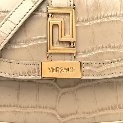 Versace Calfskin Crocodile Embossed Greca Goddess Mini Top Handle Bag Grey 7 of 9