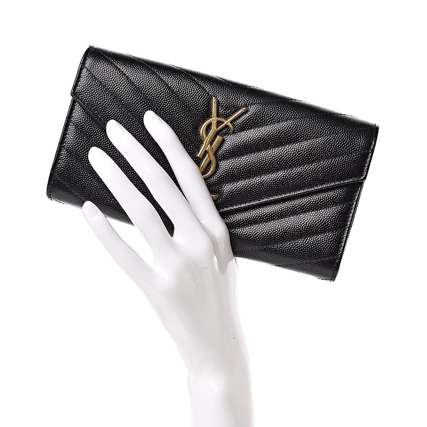 Grain De Poudre Matelasse Chevron Monogram Flap Wallet Black