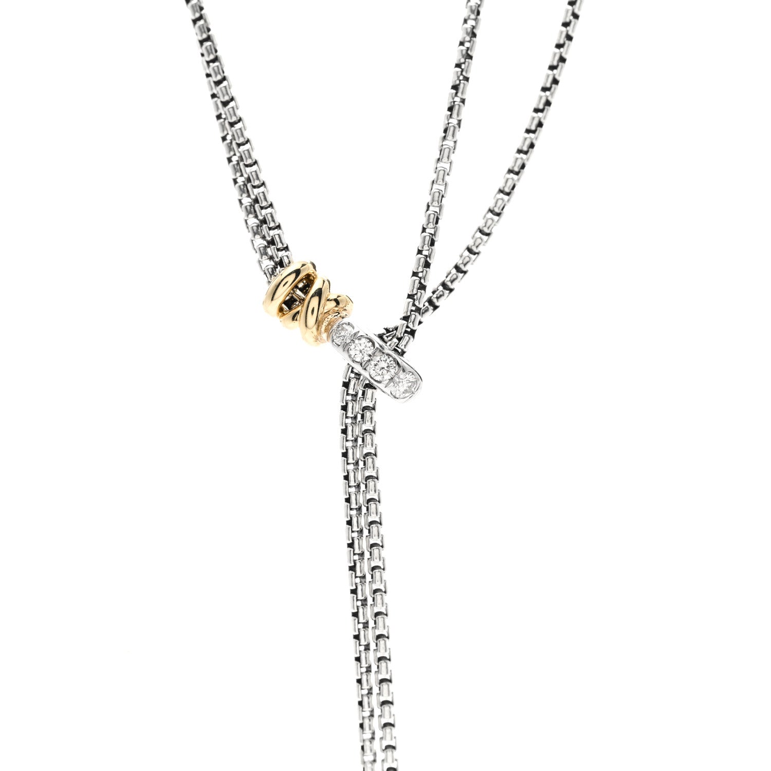 David Yurman Sterling Silver 18K Yellow Gold Diamond Petite Helena Y Necklace 4 of 5