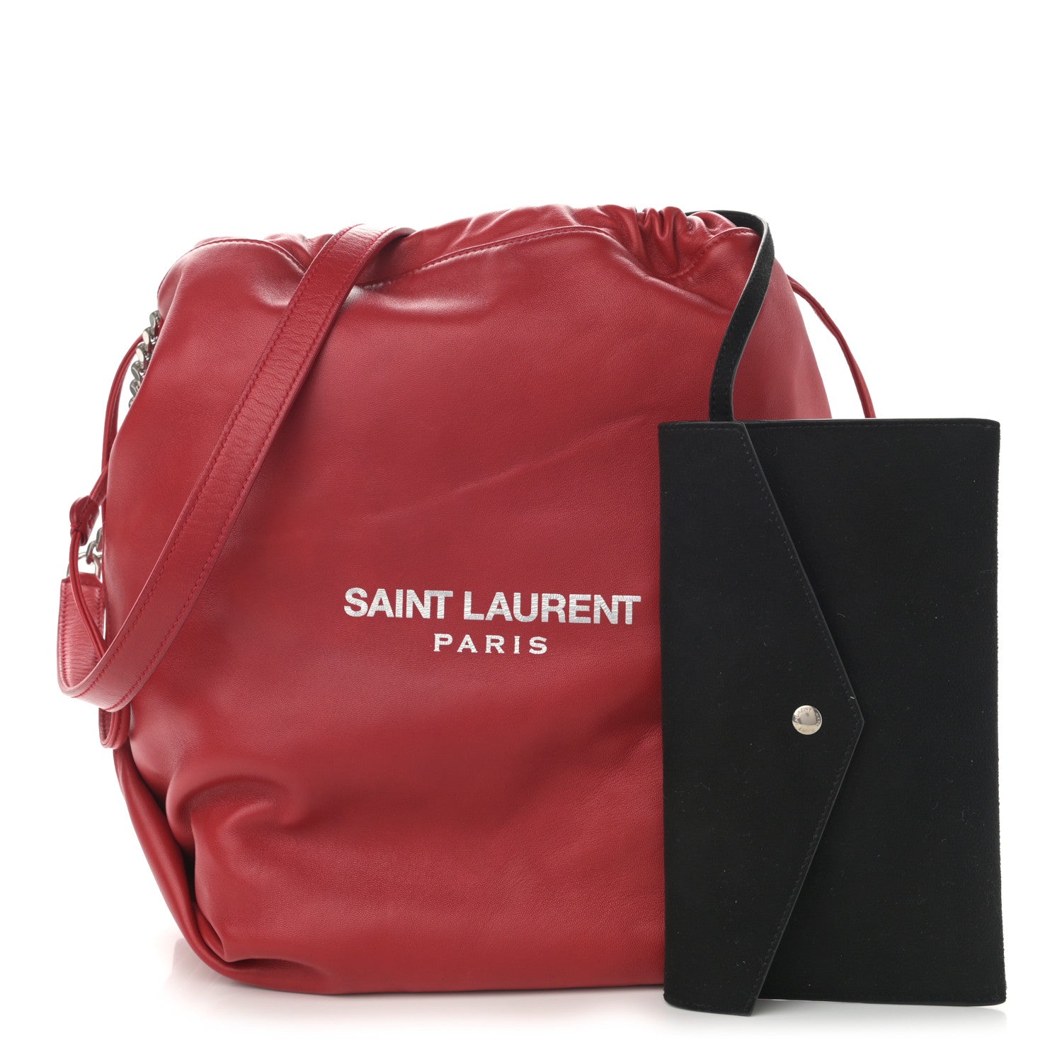 Saint Laurent Lambskin Teddy Drawstring Bag Eros Red 1 of 12