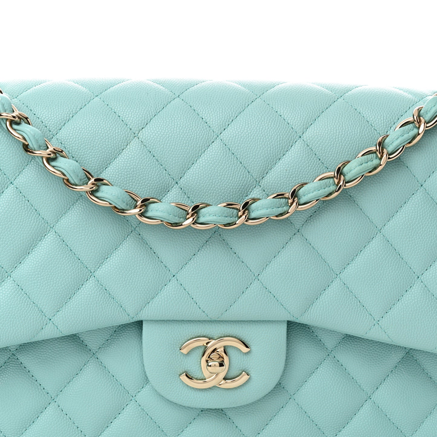Caviar Quilted Jumbo Double Flap Light Blue