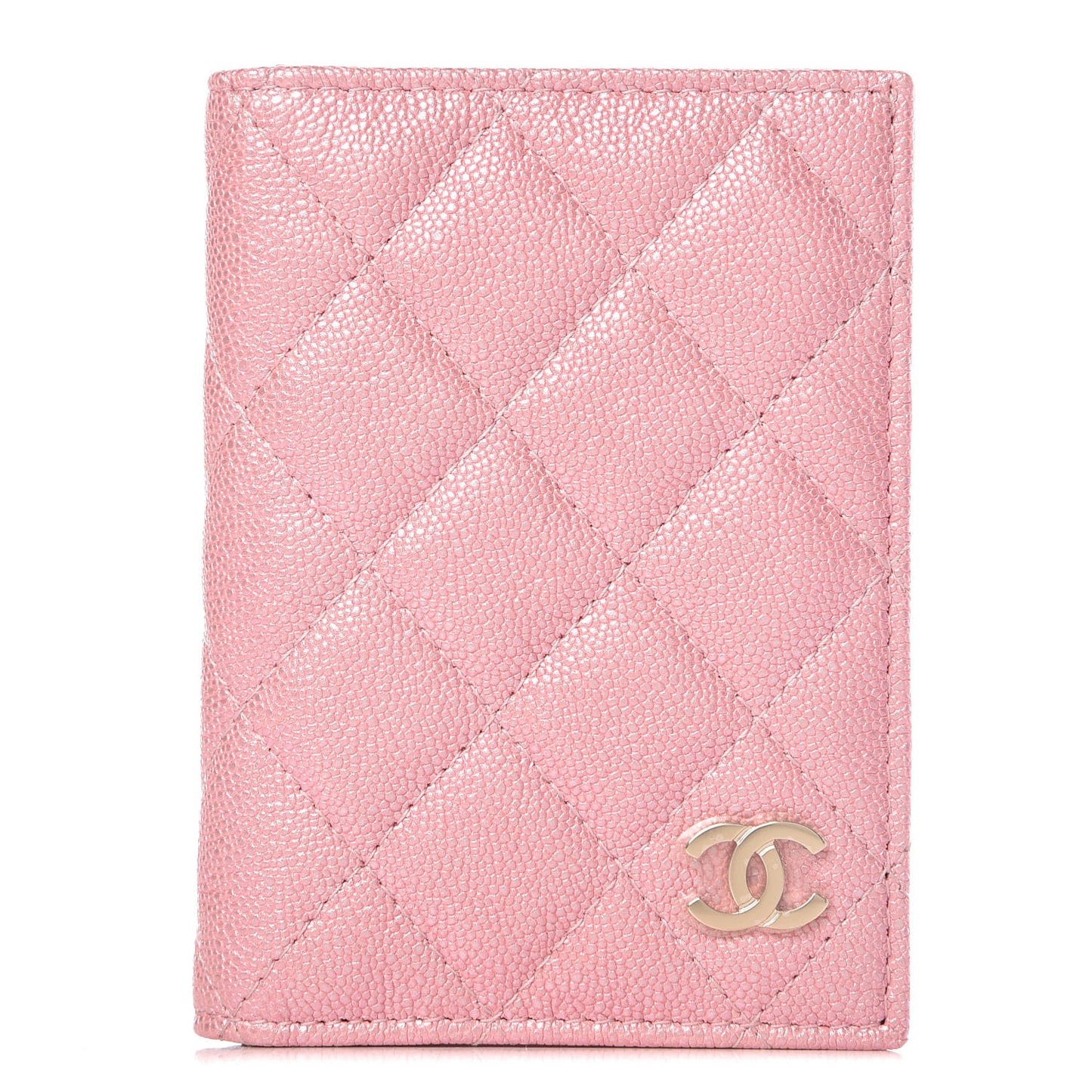 Iridescent Caviar Quilted Card Holder Wallet Rose Pink