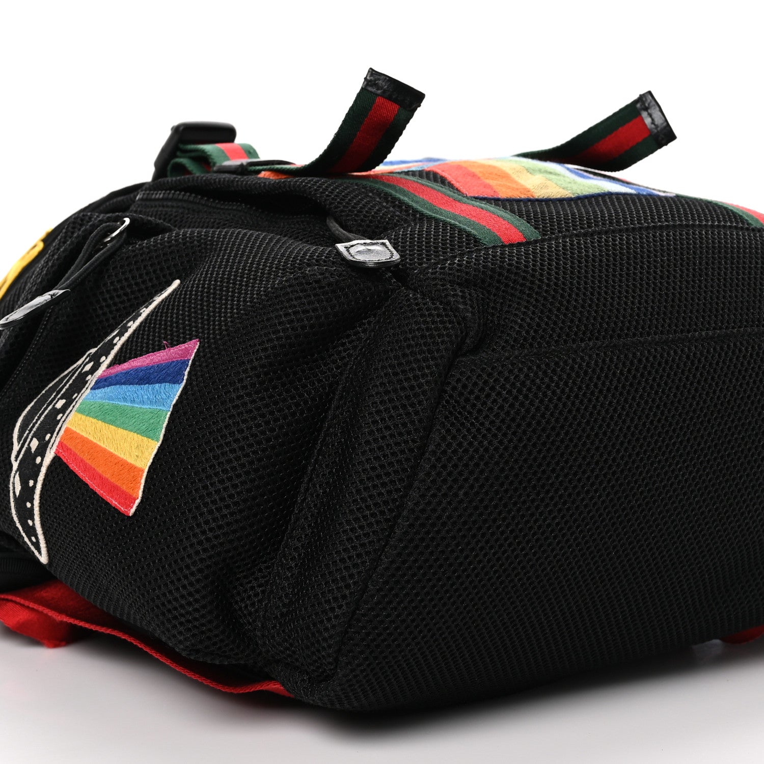 Gucci Mesh Web Hollywood Embroidered Double Buckle Backpack Black Multicolor 9 of 12