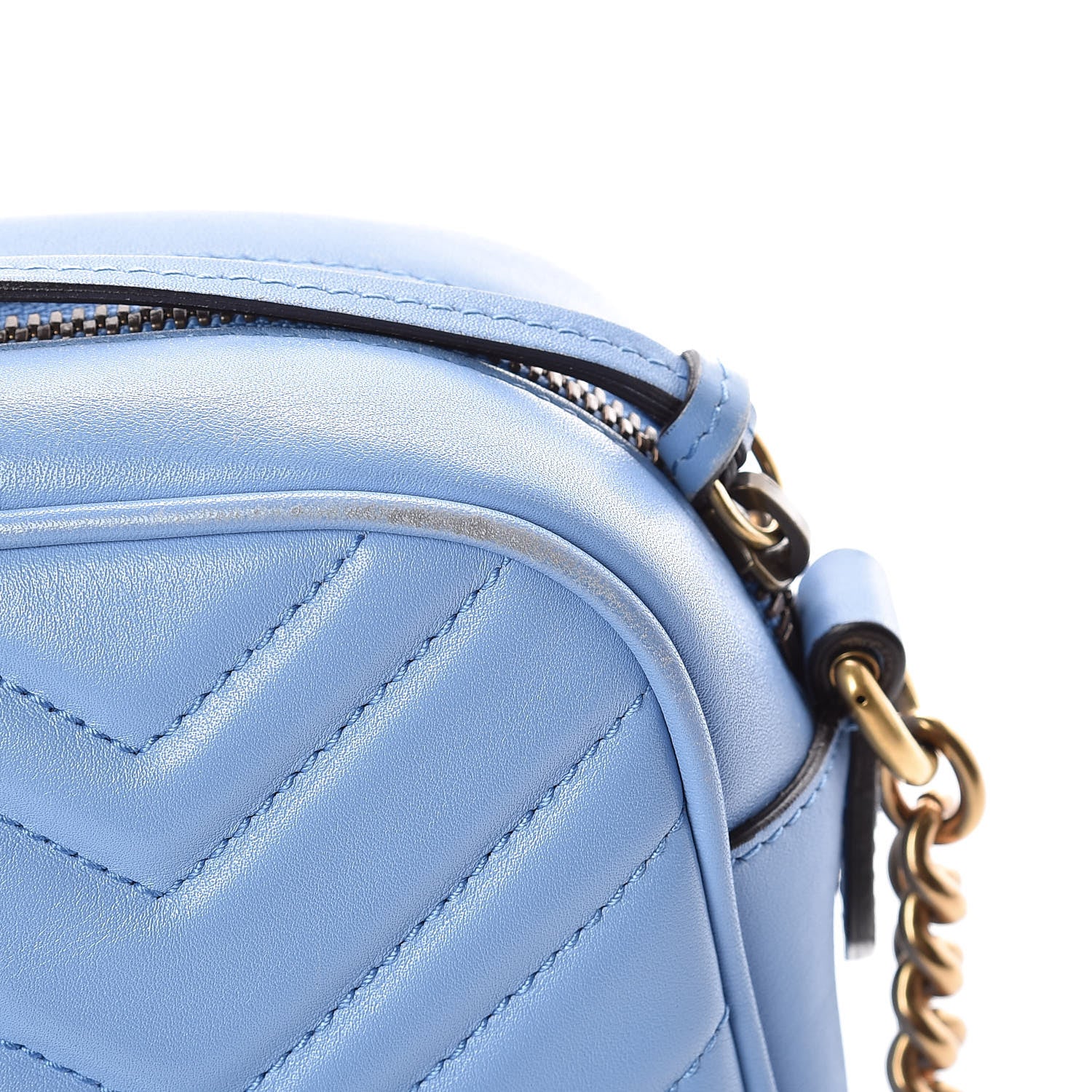 Gucci Calfskin Matelasse Small GG Marmont Chain Shoulder Bag Clear Sky Blue 16 of 19
