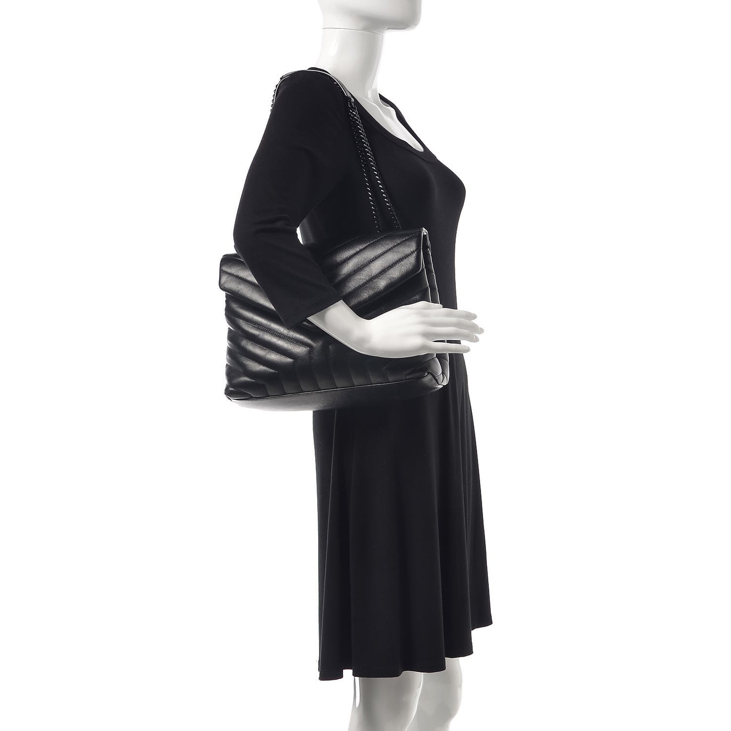 Calfskin Y Quilted Monogram Medium Loulou Chain Satchel Black