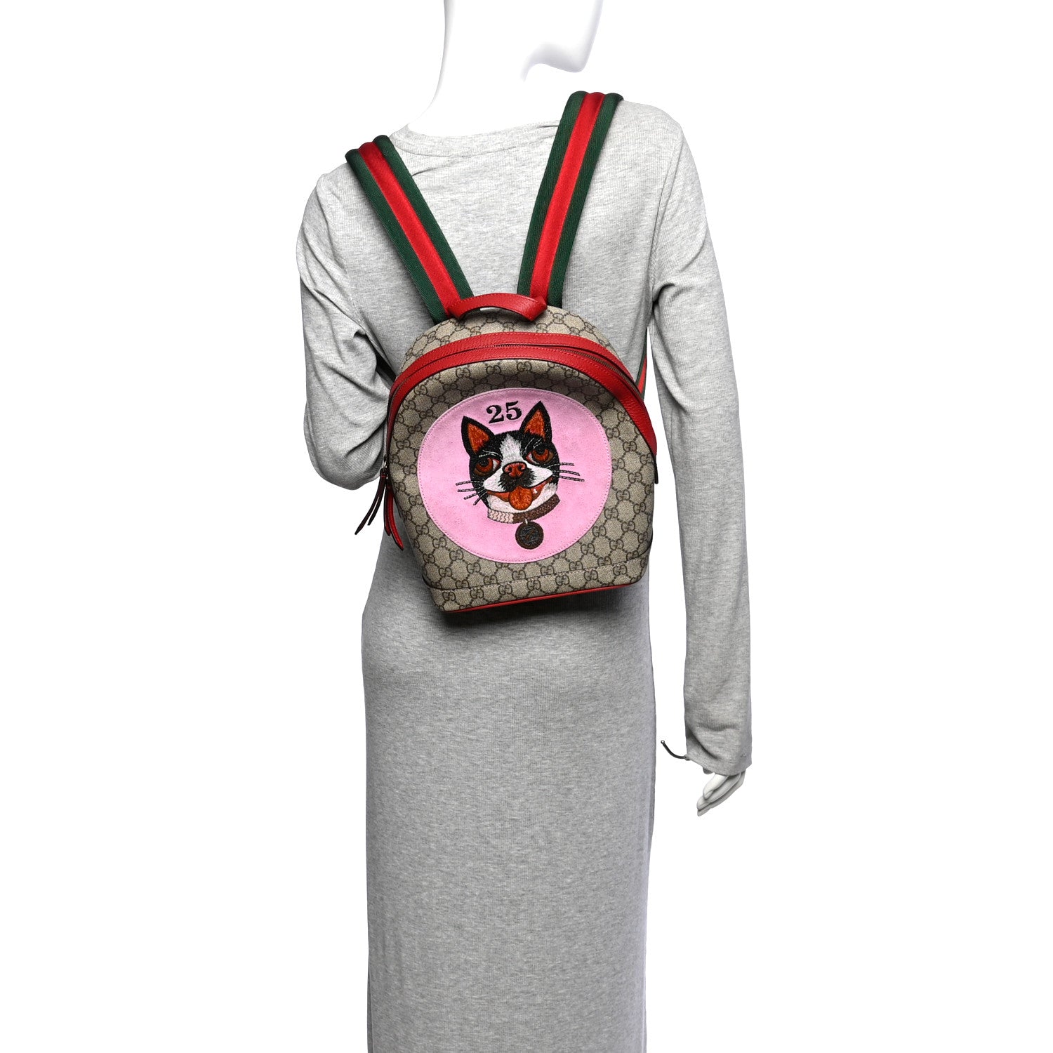 Gucci GG Supreme Monogram Web Bosco Patch Dome Backpack Beige Malva Hibiscus Red 2 of 10